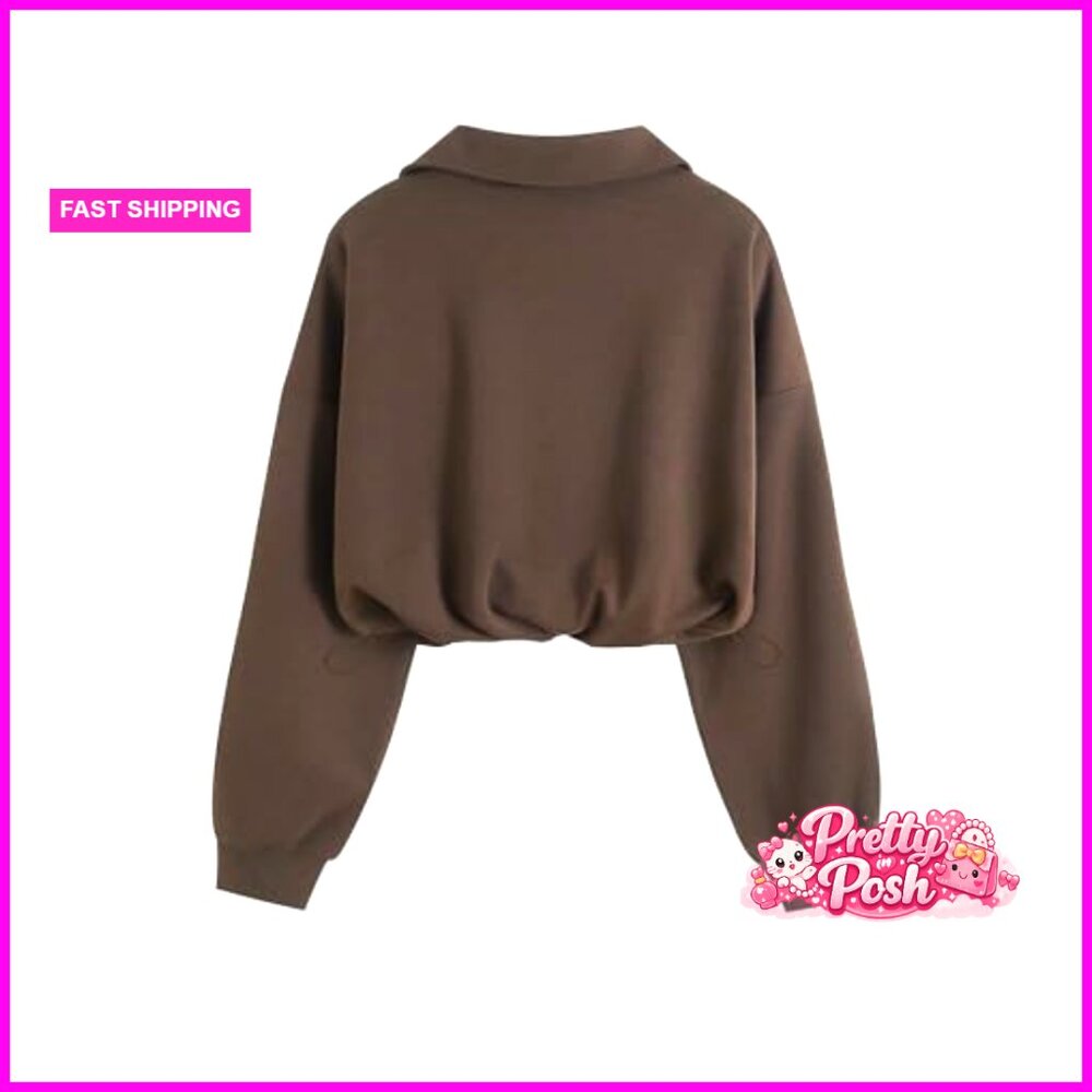 Mock Neck Half Zip Pullover Cropped Sweatshirt Li… - image 4